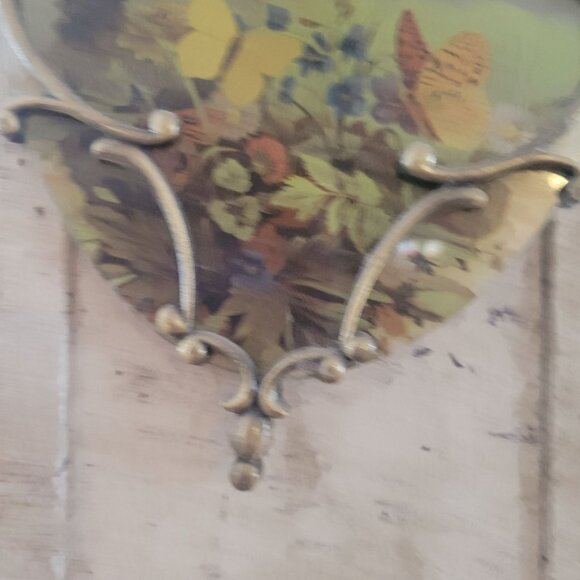 Vintage Glass Ornate Suncatcher Wall hanging With Butterfly & Floral Design - Picture 2 of 4